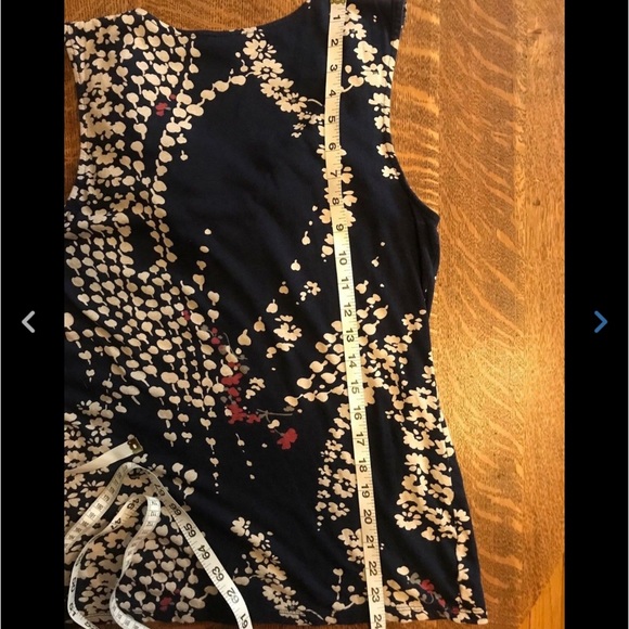 Express Navy Blue Cream Floral Ruffle Front Blouse - Picture 6 of 6